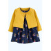     Комплект синє плаття з квітами, жовтий кардиган на гудзиках